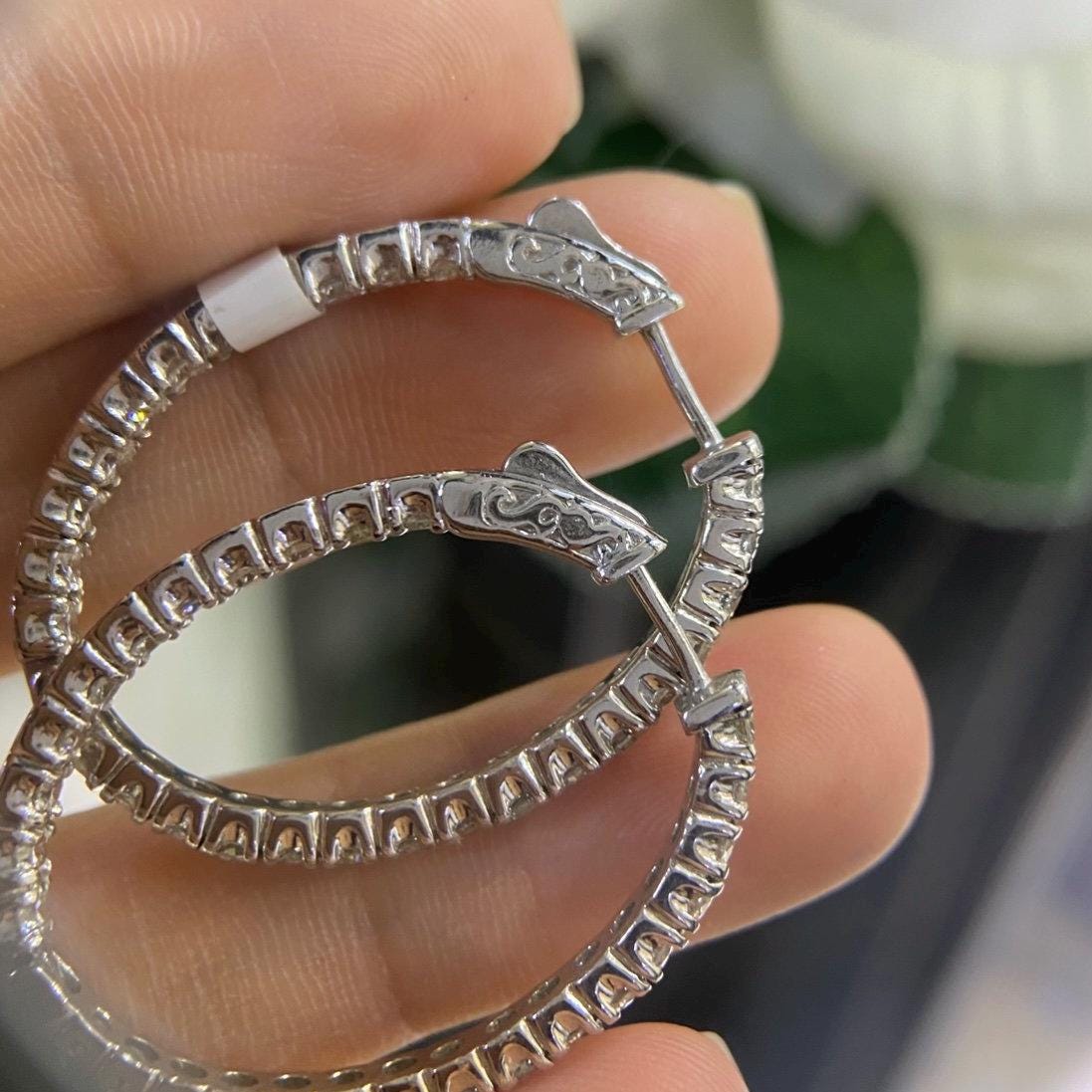 White Gold Oval Hoop Earrings with Natural Diamonds (etsy image id: 6730880208)