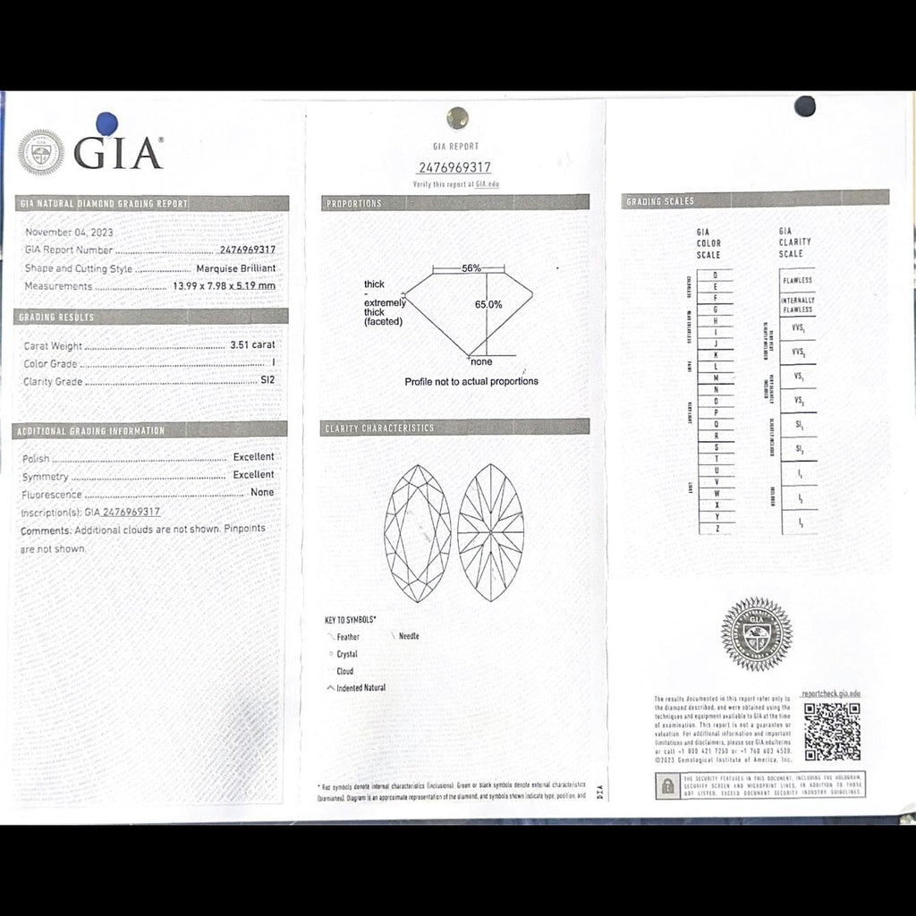 Platinum Ring GIA Certified Natural Diamond 3.51ct with 0.61ct diamonds as well. I color , SI2 Clarity. (etsy image id: 6734756663)