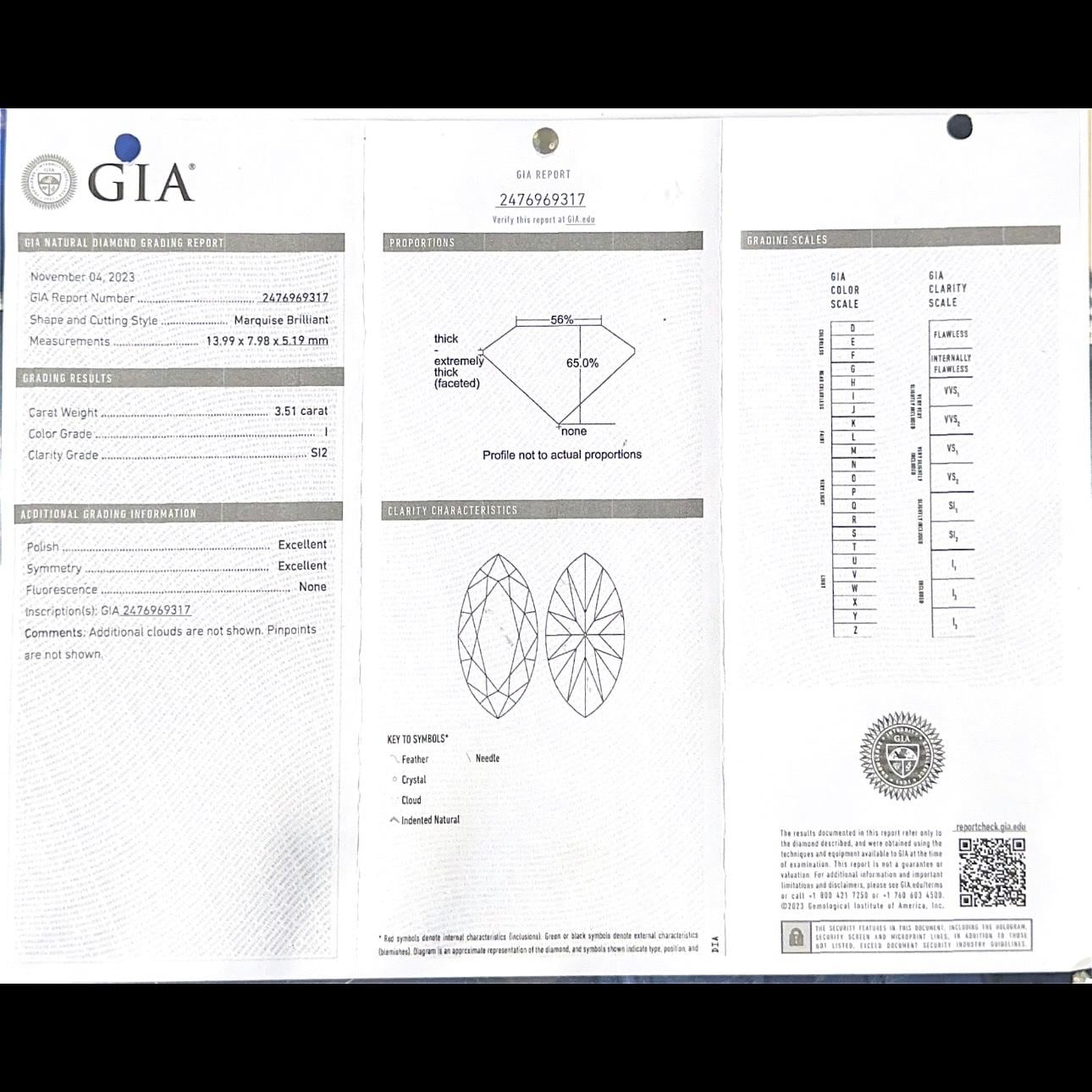 Platinum Ring GIA Certified Natural Diamond 3.51ct with 0.61ct diamonds as well. I color , SI2 Clarity. (etsy image id: 6734756663)