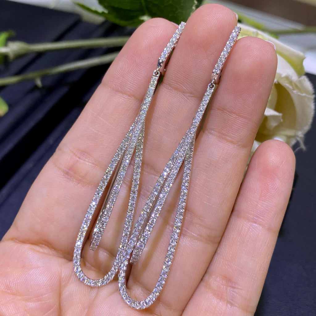 White Gold Elongated Double Oval Diamond Drop Dangling Earrings. (etsy image id: 6740777596)