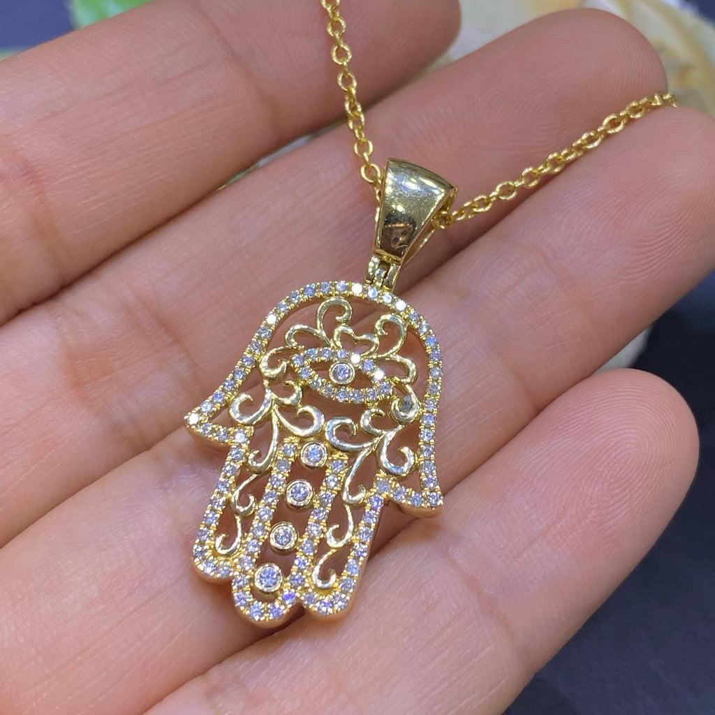 Yellow Gold Hamsa Pendant Encrusted with Diamonds (etsy image id: 6740892390)