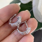 White Gold Small Huggie Hoop Earrings with Baguette and Round Cut Diamonds (etsy image id: 6741026894)
