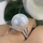 White Gold Diamond Ring Featuring a Large Natural Pearl (etsy image id: 6741496374)