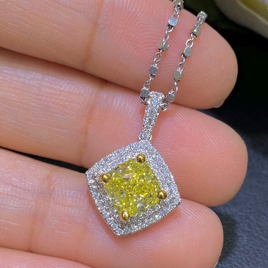 Fancy Yellow Cushion Cut Diamond Pendant with White Diamonds (etsy image id: 6757973430)