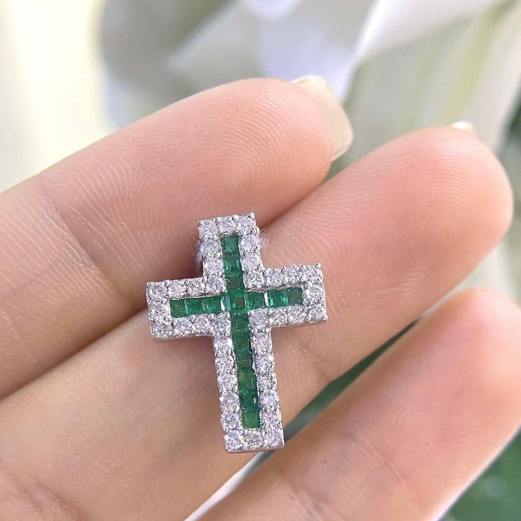 White Gold Cross Pendant with Diamonds with Emeralds or Ruby (etsy image id: 6765725066)