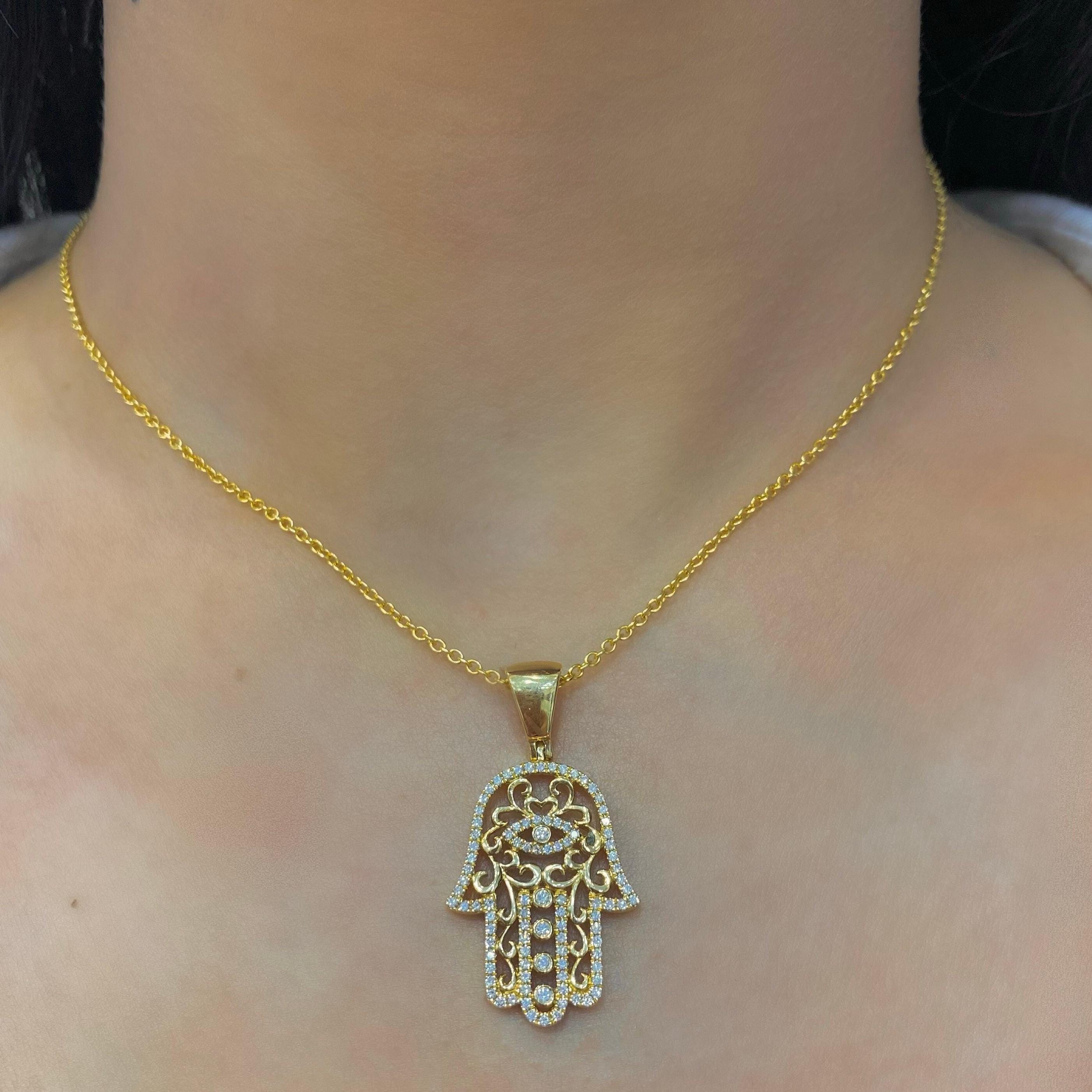 Yellow Gold Hamsa Pendant Encrusted with Diamonds (etsy image id: 6788921173)