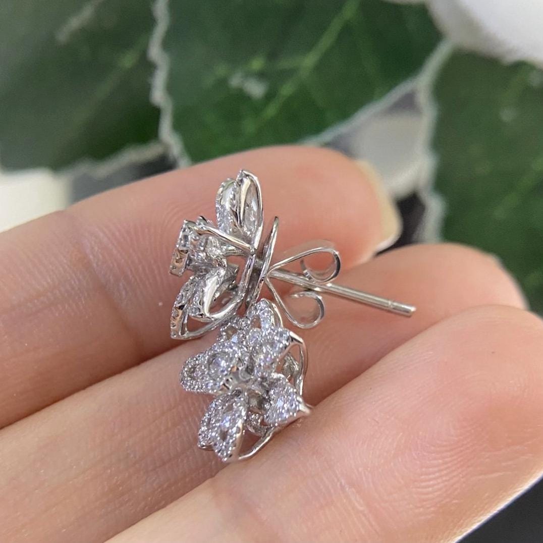 White Gold Flower Cluster Diamond Stud Earrings (etsy image id: 6789455251)