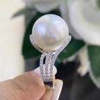 White Gold Diamond Ring Featuring a Large Natural Pearl (etsy image id: 6789525345)