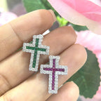 White Gold Cross Pendant with Diamonds with Emeralds or Ruby (etsy image id: 6813736903)