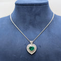White Gold Necklace with heart shaped pendant with round and baguette cut diamonds and heart shape cut green emerald (etsy image id: 6850464256)
