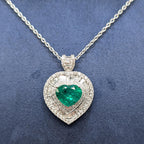 White Gold Necklace with Heart Shape Pendant with Round & Baguette Diamonds and Heart Shape Green Emerald (etsy image id: 6850466702)