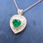 White Gold Necklace with Heart Shape Pendant with Round & Baguette Diamonds and Heart Shape Green Emerald (etsy image id: 6850469372)
