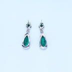 All Natural Pear and Radiant Cut Emeralds and Diamonds 14K White Gold Dangling Earrings (etsy image id: 6864195156)