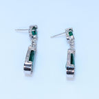 All Natural Pear and Radiant Cut Emeralds and Diamonds 14K White Gold Dangling Earrings (etsy image id: 6864195706)
