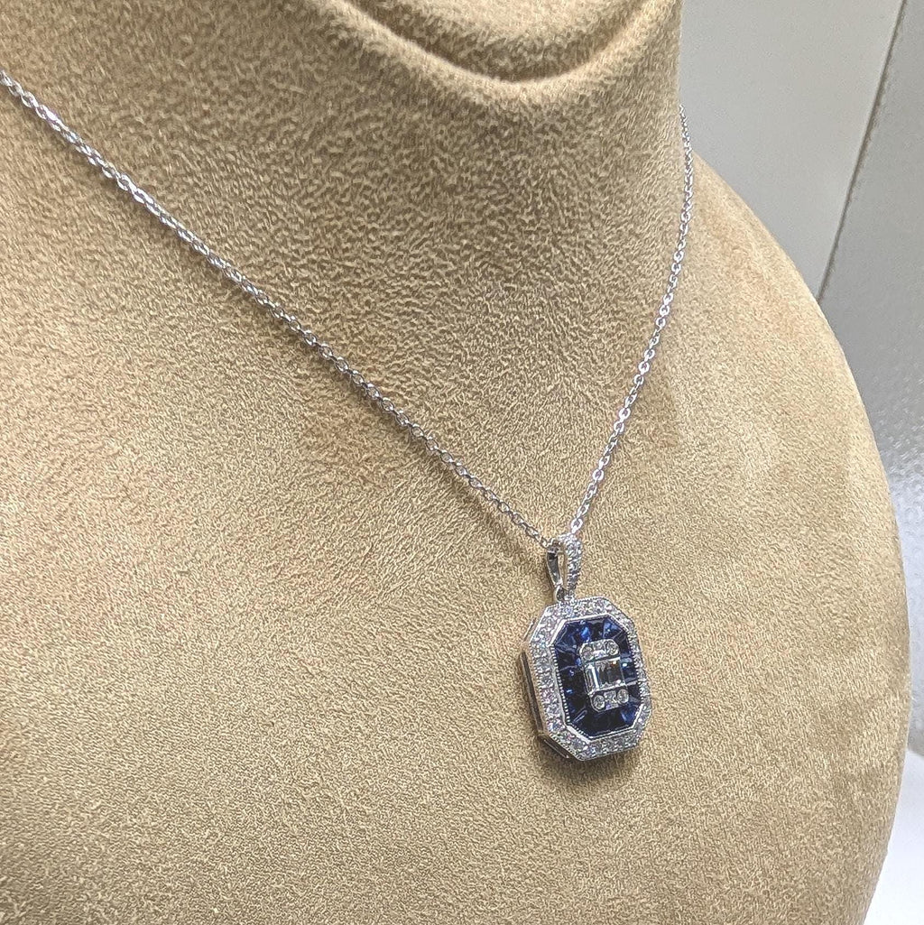 18k White Gold Diamond & Sapphire Pendant (etsy image id: 6866529286)