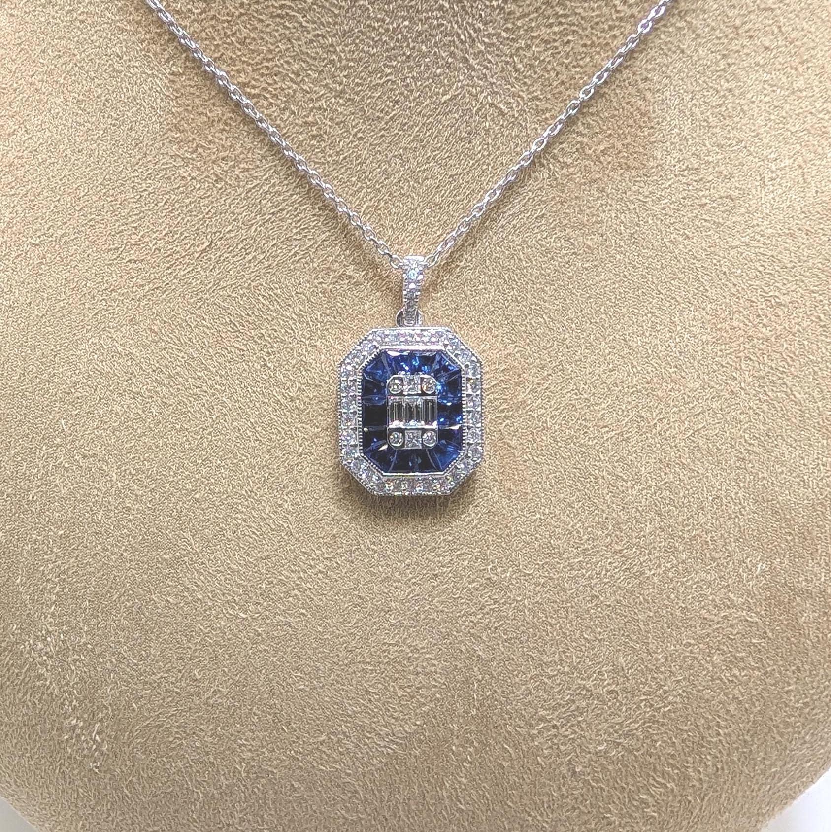 18k White Gold Diamond & Sapphire Pendant (etsy image id: 6866530506)