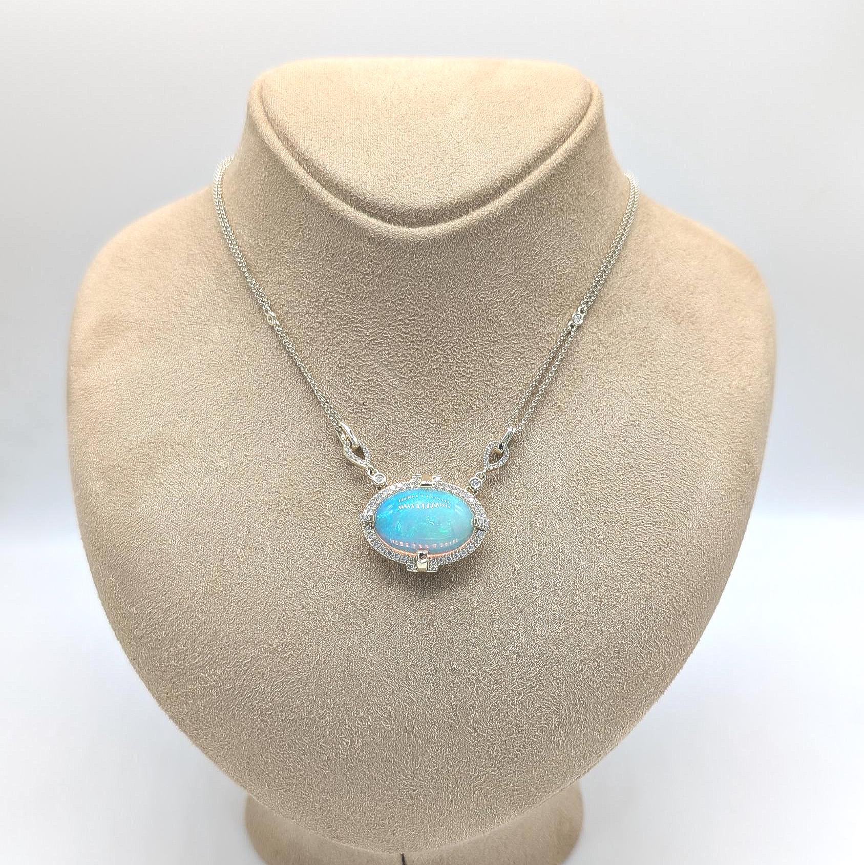 Opal and Diamond Pendant on 14k Yellow Gold Necklace (etsy image id: 6866622342)