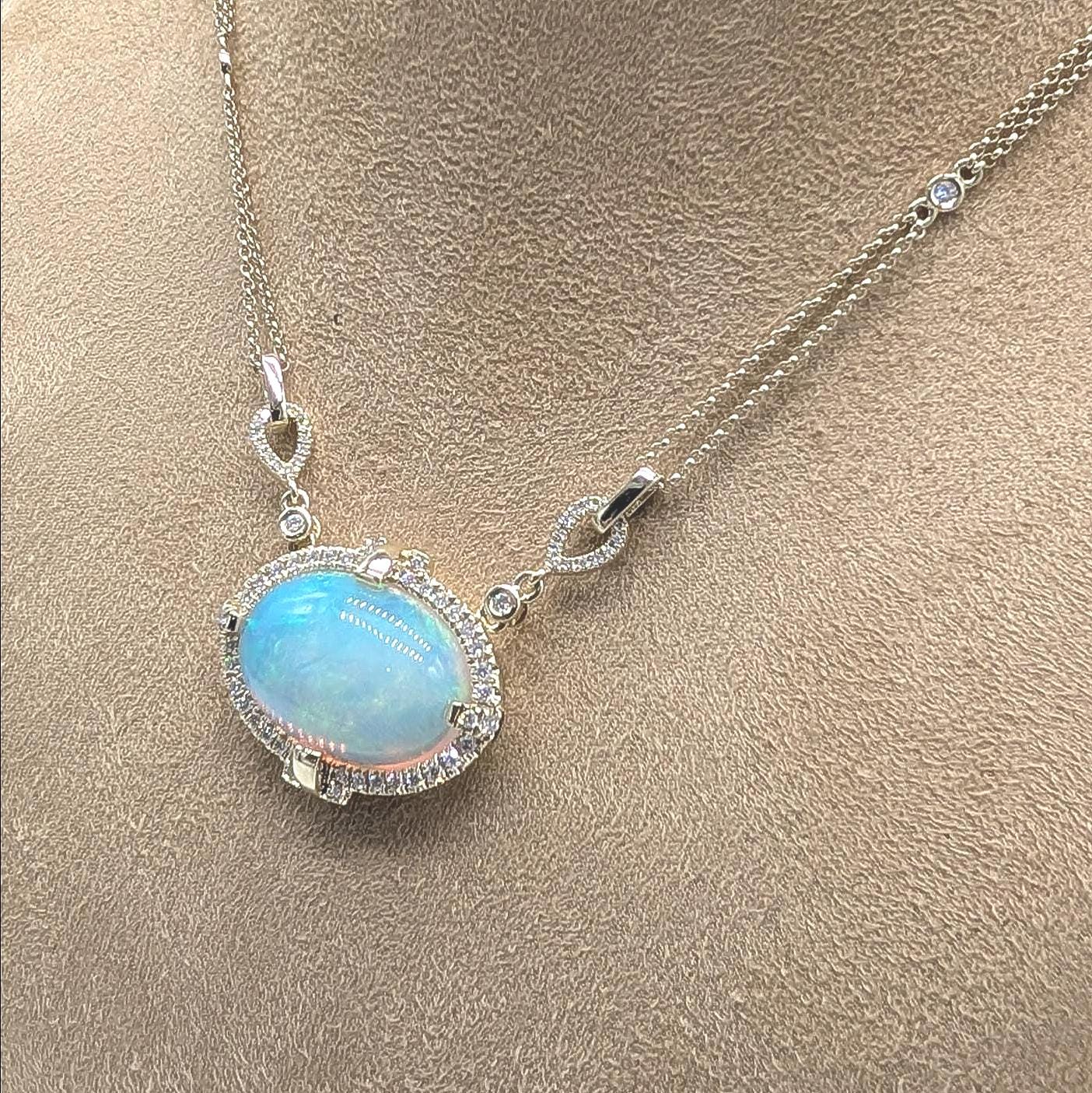 Opal and Diamond Pendant on 14k Yellow Gold Necklace (etsy image id: 6866632320)