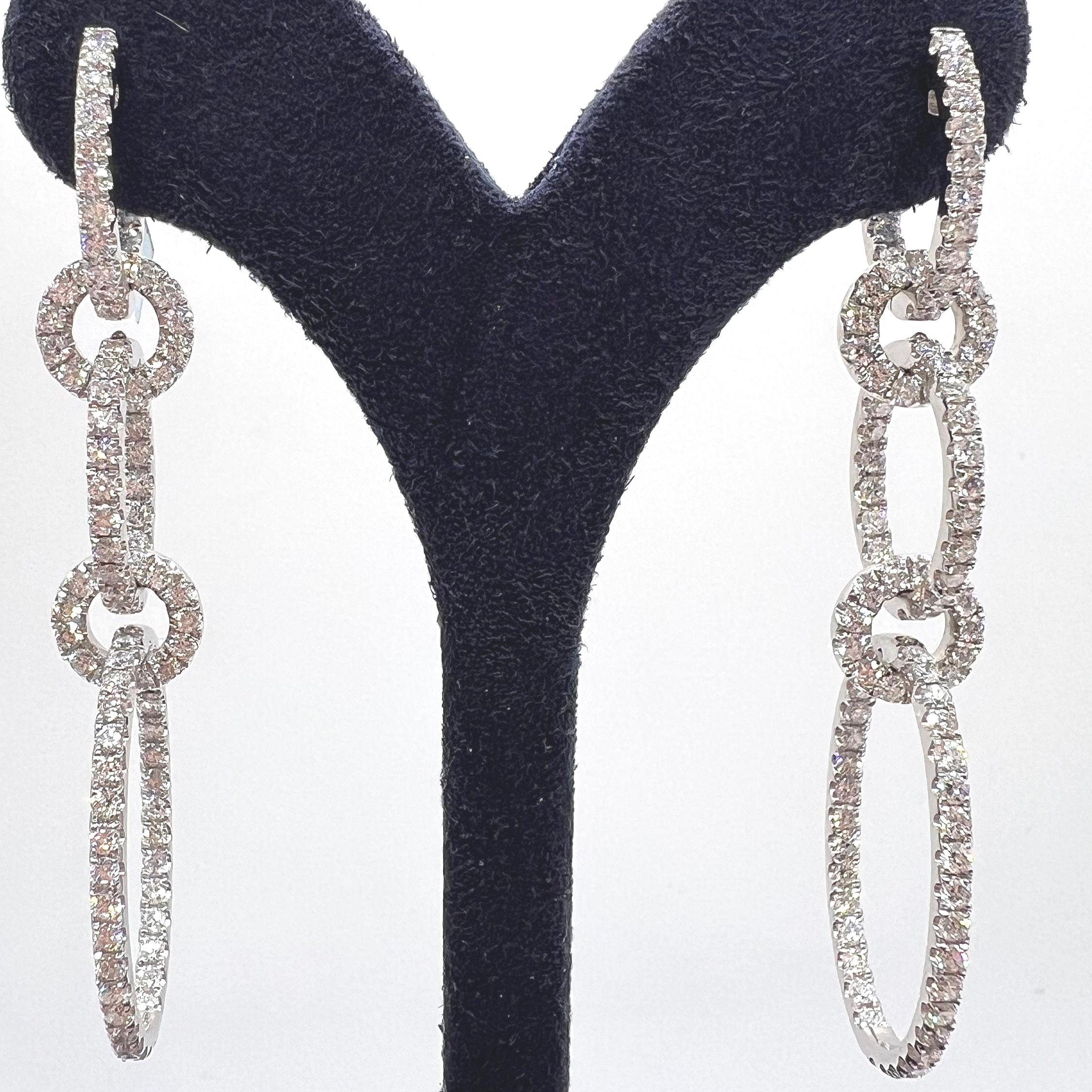 14K White Gold 4.28ct in Diamonds Dangling Hooped Transportable Earrings (etsy image id: 6866726588)