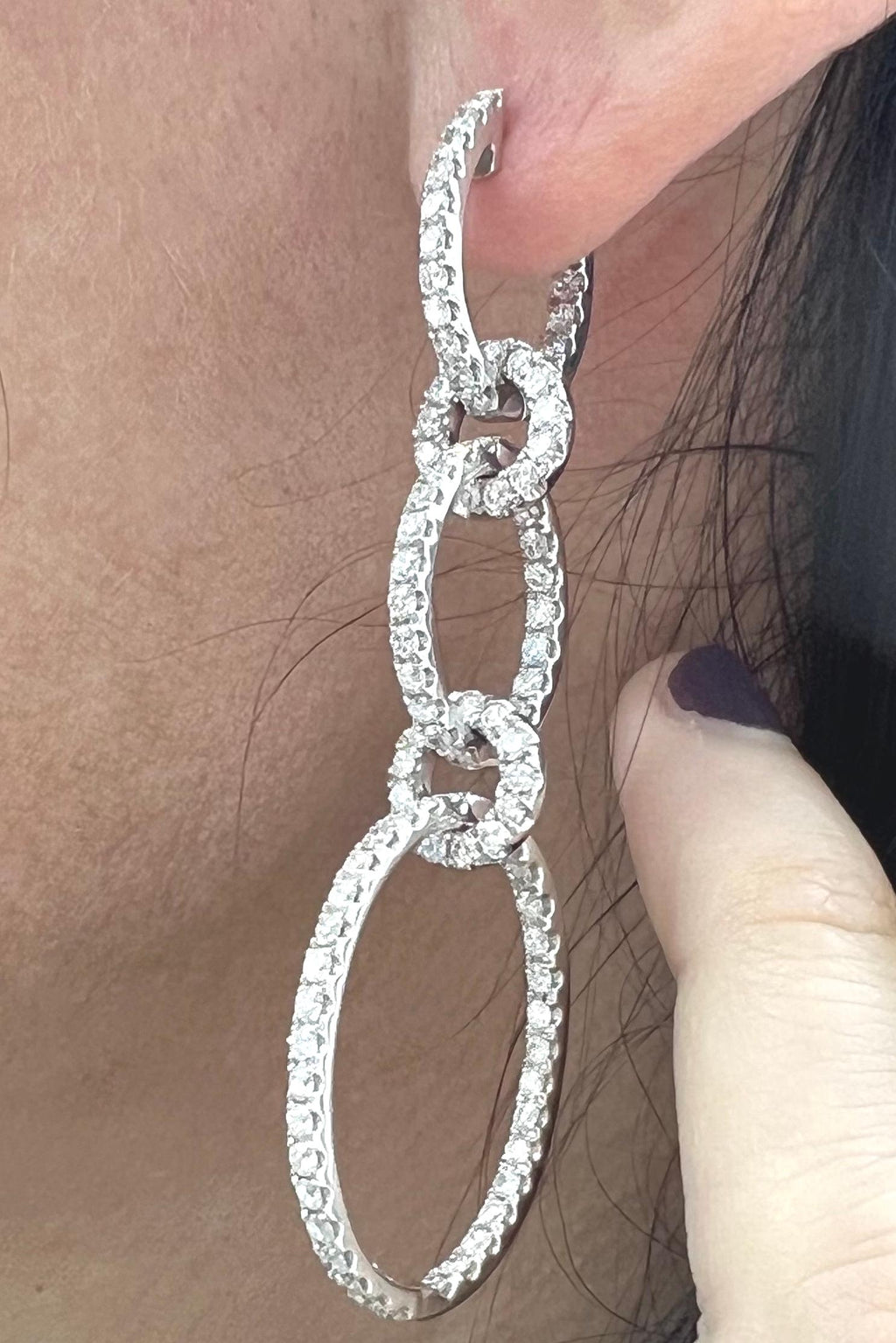 14K White Gold 4.28ct in Diamonds Dangling Hooped Transportable Earrings (etsy image id: 6866728404)