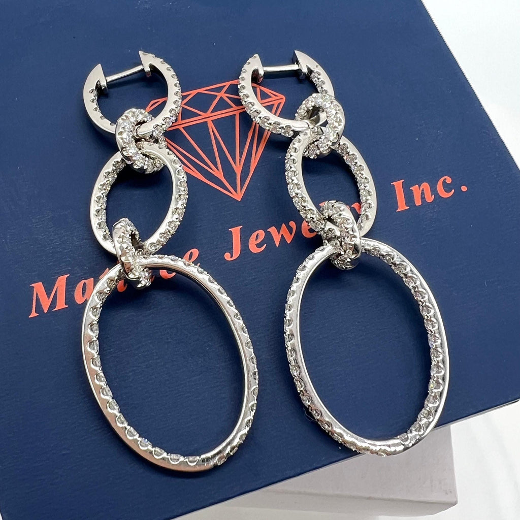 14K White Gold 4.28ct in Diamonds Dangling Hooped Transportable Earrings (etsy image id: 6866734746)