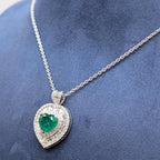White Gold Necklace with Heart Shape Pendant with Round & Baguette Diamonds and Heart Shape Green Emerald (etsy image id: 6898444151)
