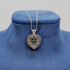 White Gold Necklace with Heart Shape Pendant with Round & Baguette Diamonds and Heart Shape Green Emerald (etsy image id: 6898446379)