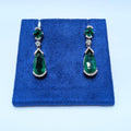 All Natural Pear and Radiant Cut Emeralds and Diamonds 14K White Gold Dangling Earrings (etsy image id: 6912175937)