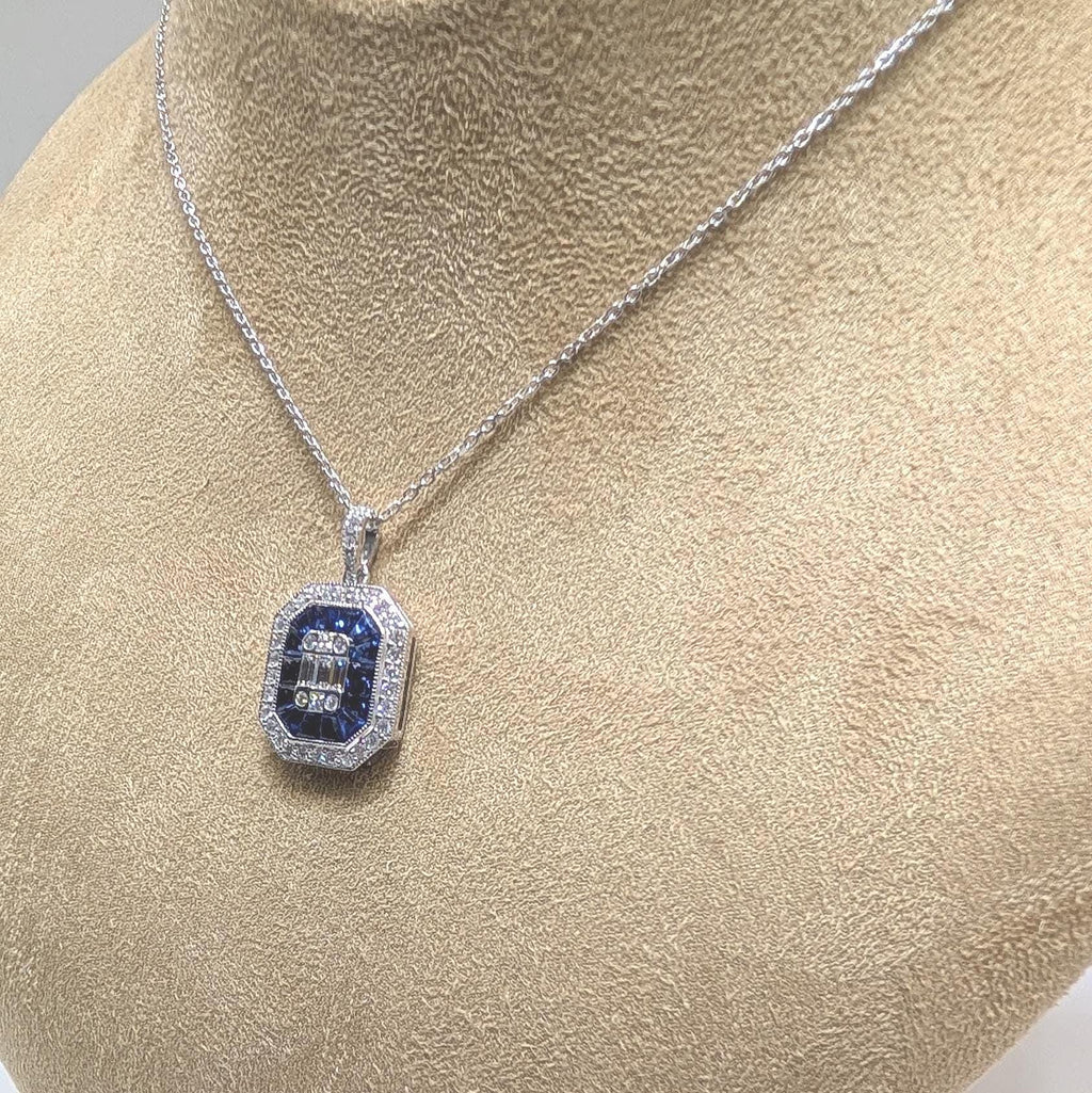 18k White Gold Diamond & Sapphire Pendant (etsy image id: 6914511645)