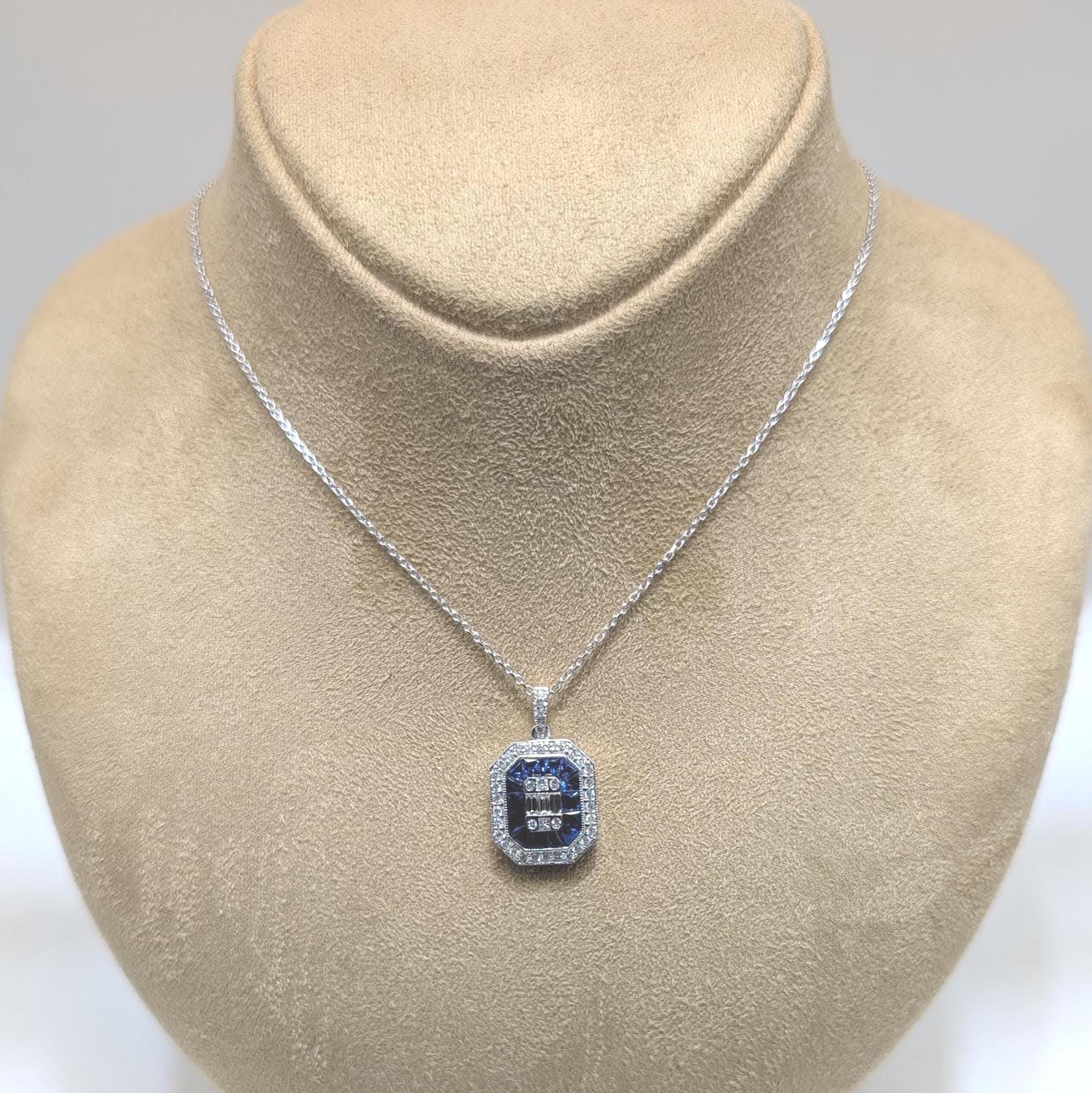 18k White Gold Diamond & Sapphire Pendant (etsy image id: 6914514821)