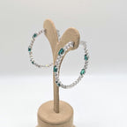 Large 14k White Gold Hoop Earrings with Oval Lab Emeralds and Round Lab Diamonds (etsy image id: 6914578375)