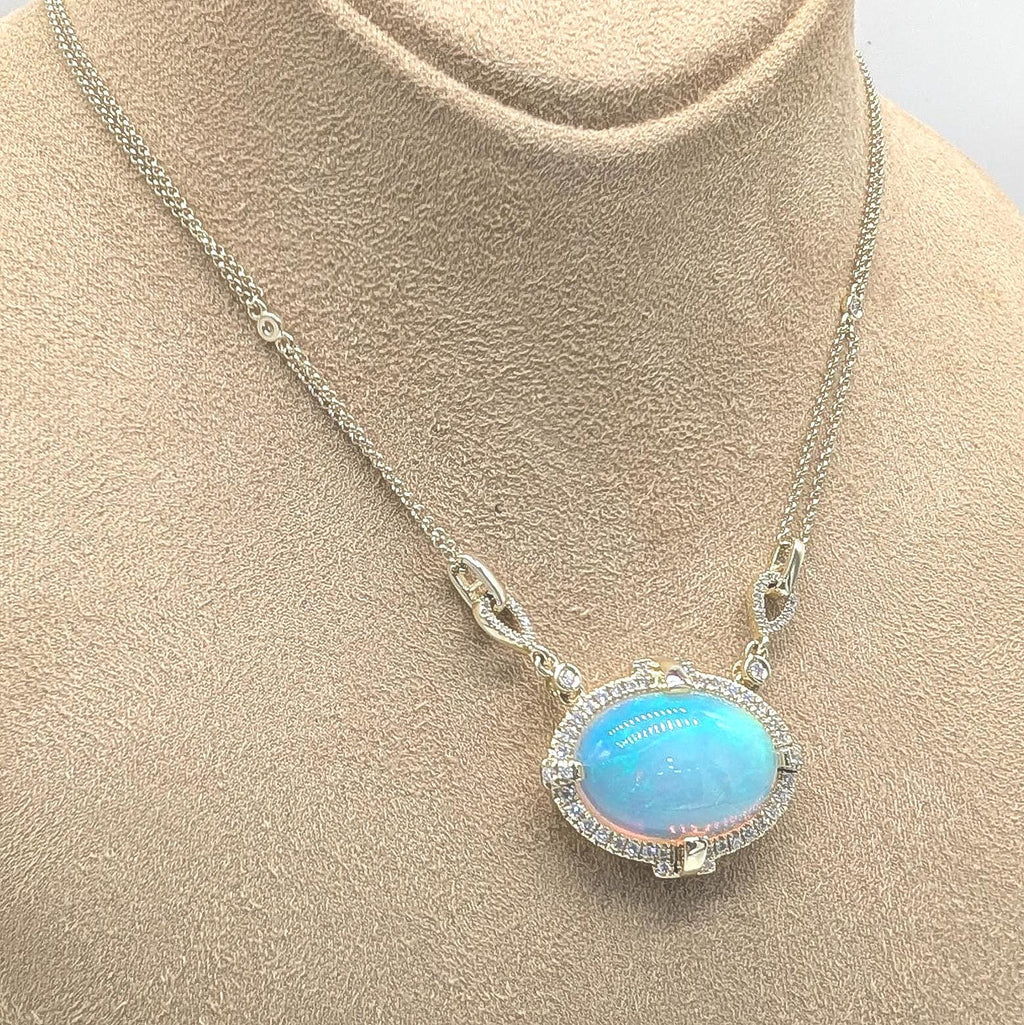 Opal and Diamond Pendant on 14k Yellow Gold Necklace (etsy image id: 6914607001)