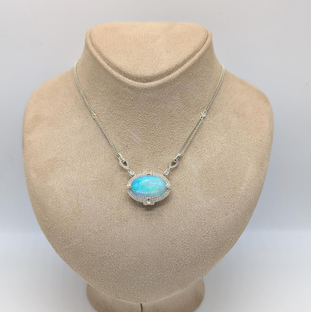 Opal and Diamond Pendant on 14k Yellow Gold Necklace (etsy image id: 6914616111)