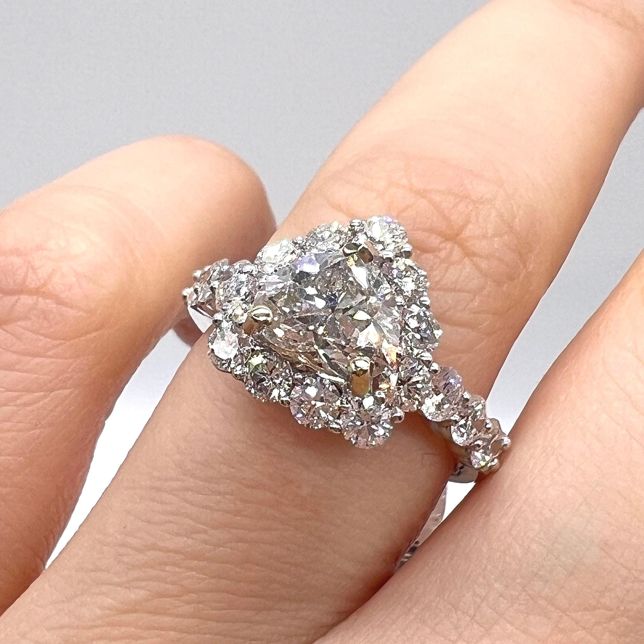 18KWG 1.51ct GIA Natural F-SI1 Heart Shaped Diamond with a Halo 1.65ct Diamonds Statement Ring (etsy image id: 6914690343)