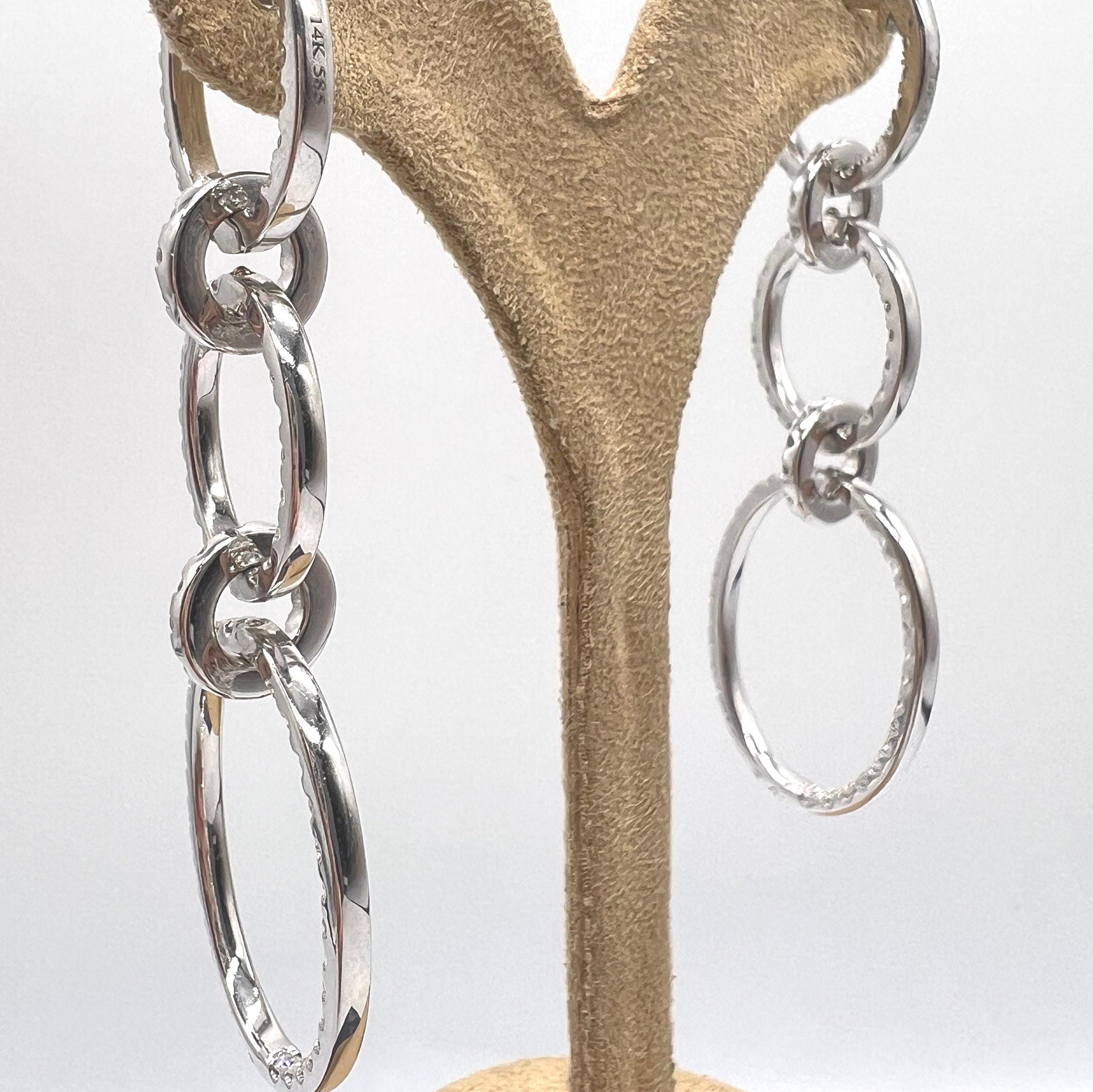 14K White Gold 4.28ct in Diamonds Dangling Hooped Transportable Earrings (etsy image id: 6914711729)