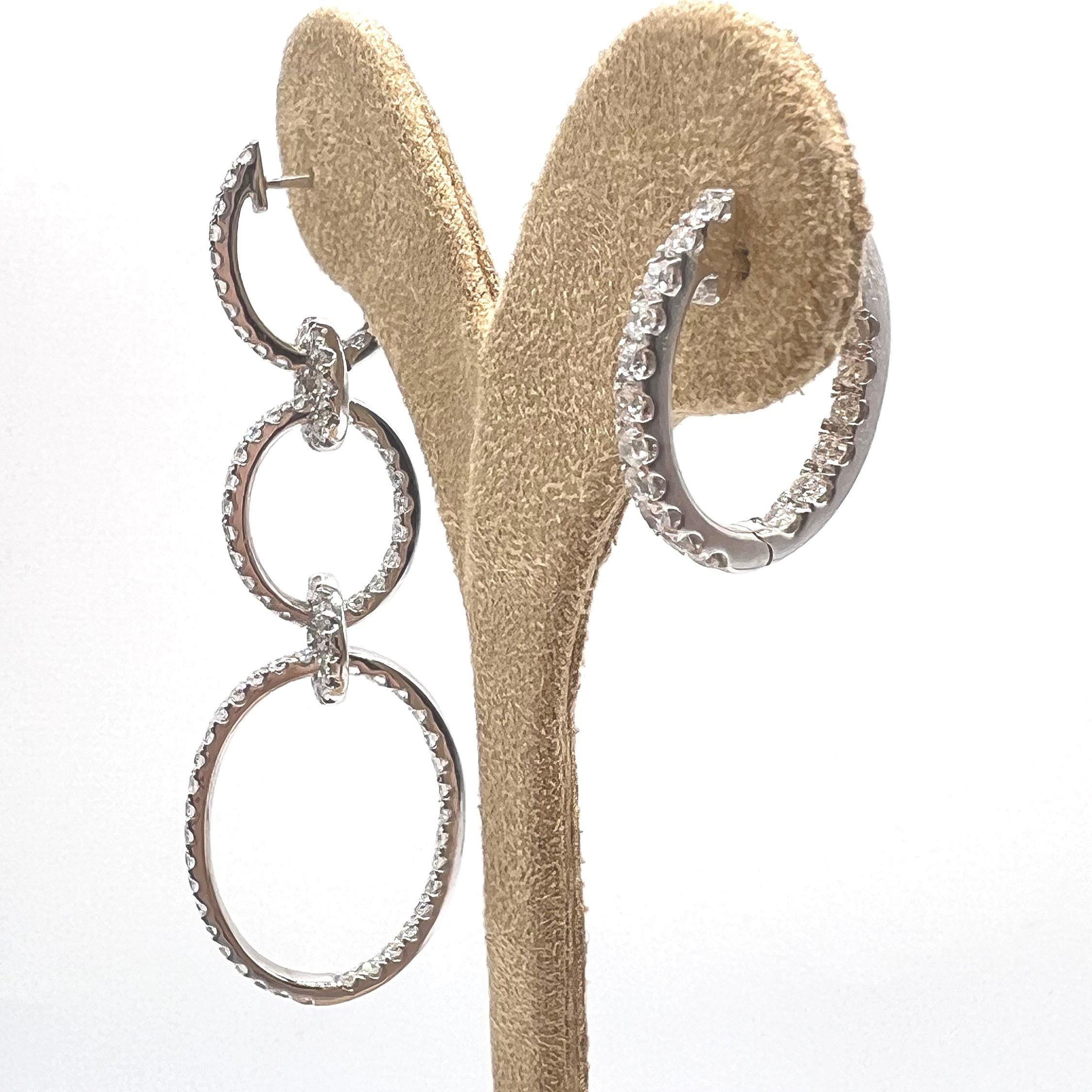 14K White Gold 4.28ct in Diamonds Dangling Hooped Transportable Earrings (etsy image id: 6914715459)