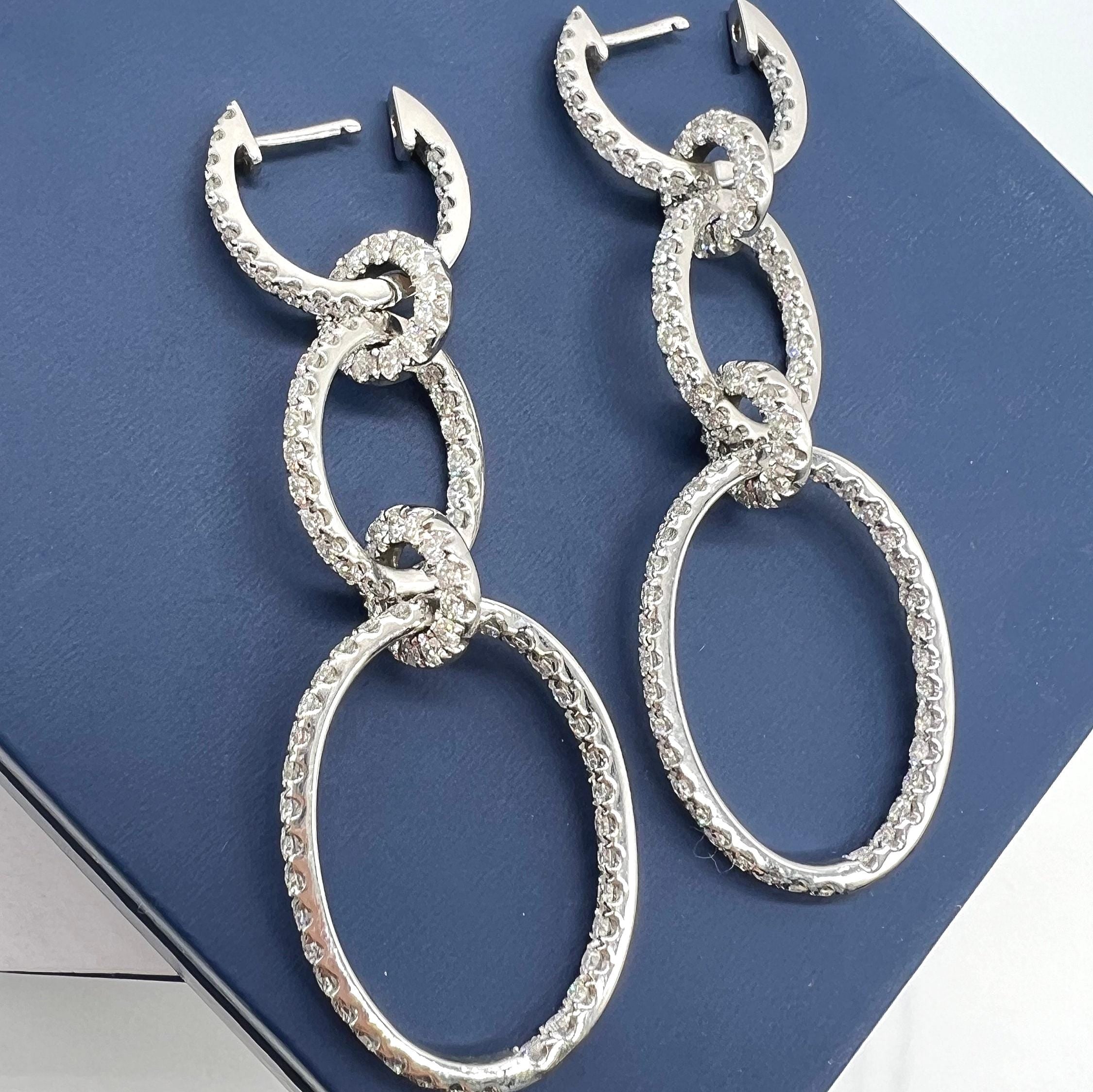 14K White Gold 4.28ct in Diamonds Dangling Hooped Transportable Earrings (etsy image id: 6914716519)