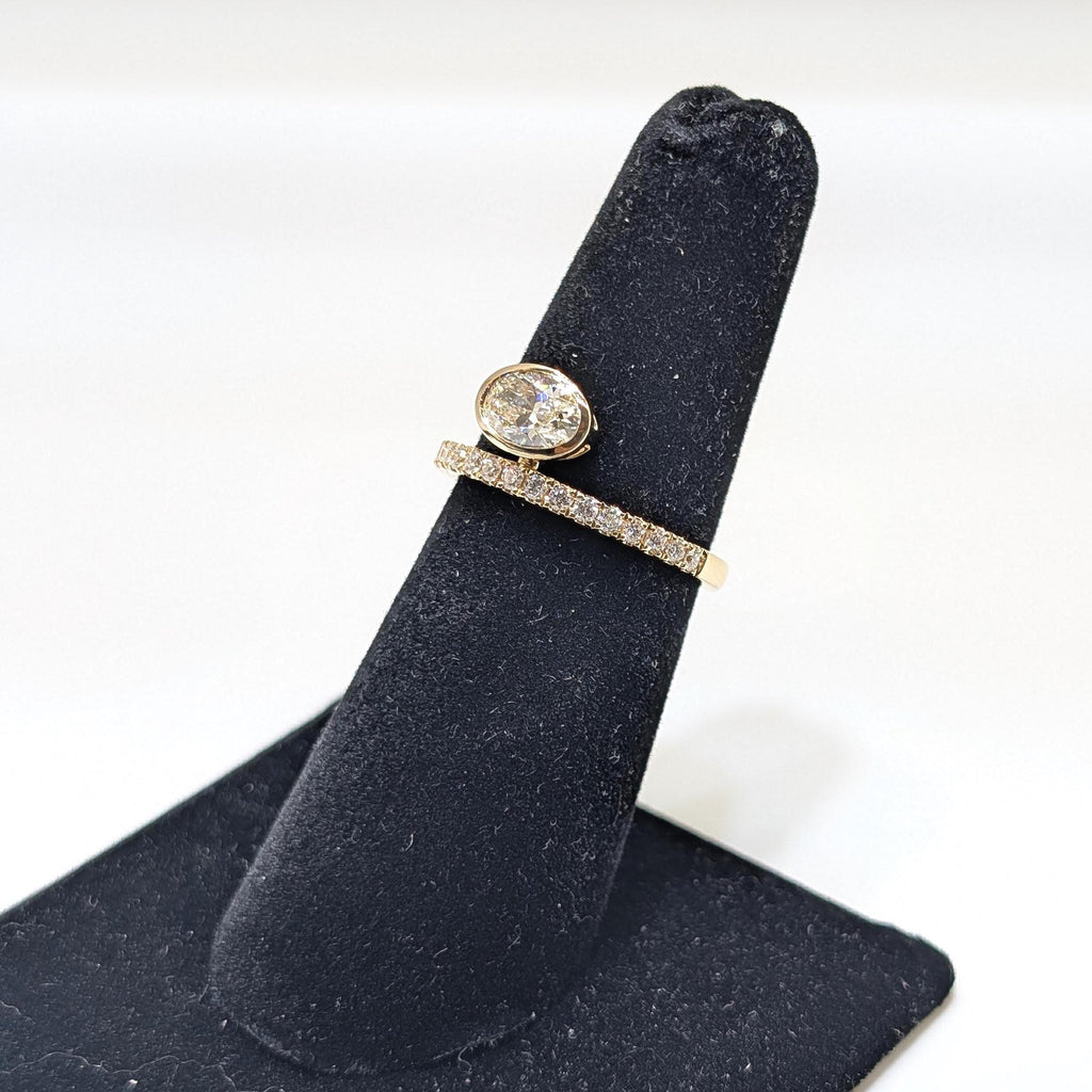 Yellow Gold Diamond Band Ring with Oval Cut Diamond (etsy image id: 6917370398)