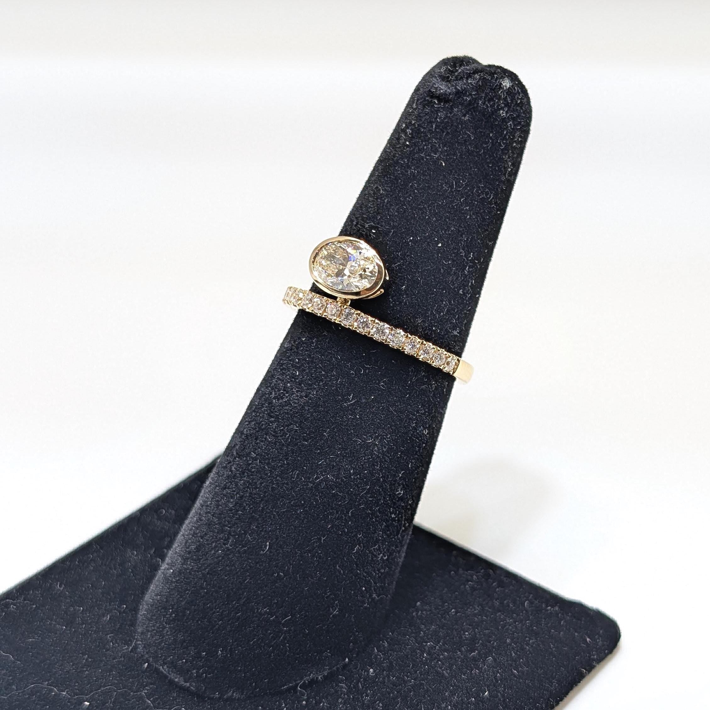 Yellow Gold Diamond Band Ring with Oval Cut Diamond (etsy image id: 6917370398)