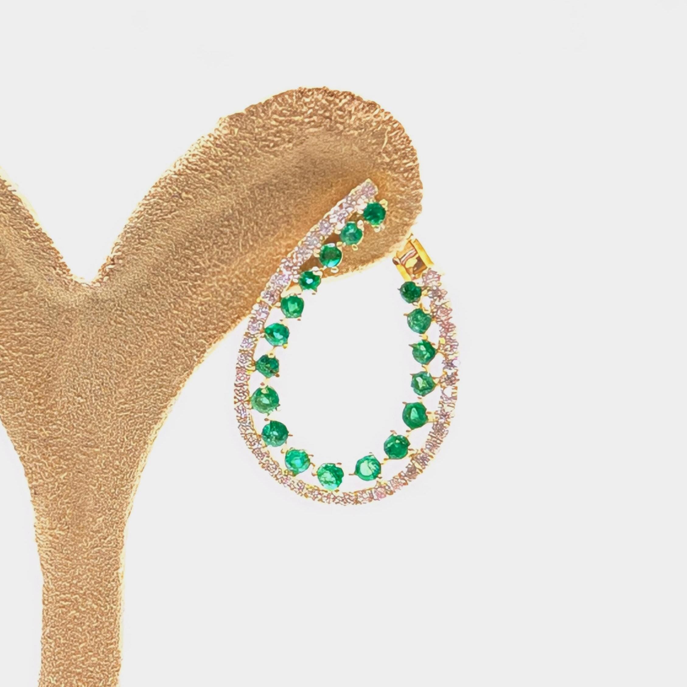 Luxurious Yellow Gold Earring with All Natural Diamonds and Emeralds (etsy image id: 6917542658)
