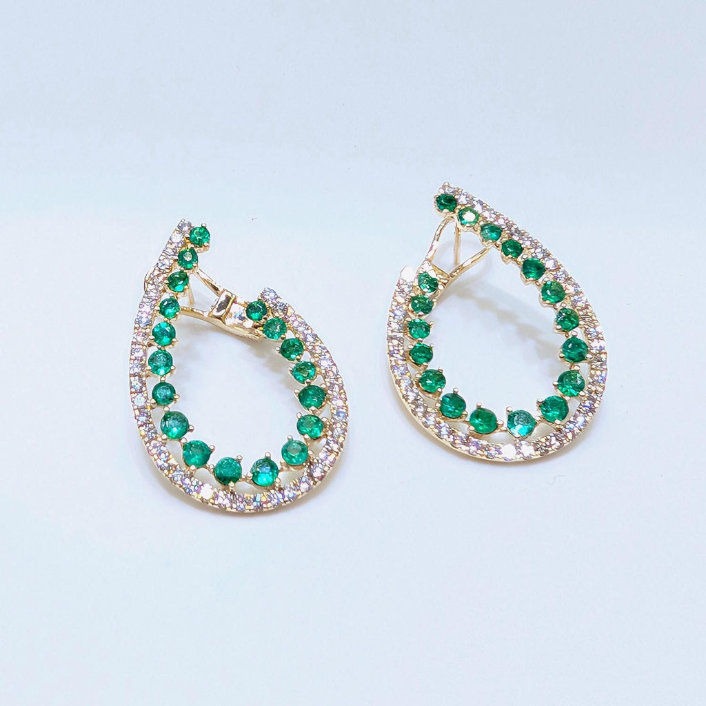 Luxurious Yellow Gold Earring with All Natural Diamonds and Emeralds (etsy image id: 6917550596)