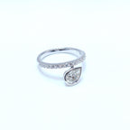 White Gold Half Circle Diamond Band Ring with Pear Shape Diamond in Bezel Setting (etsy image id: 6917681070)