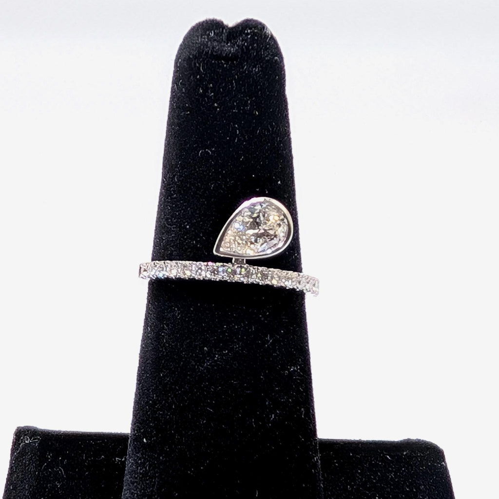White Gold Half Circle Diamond Band Ring with Pear Shape Diamond in Bezel Setting (etsy image id: 6917684848)