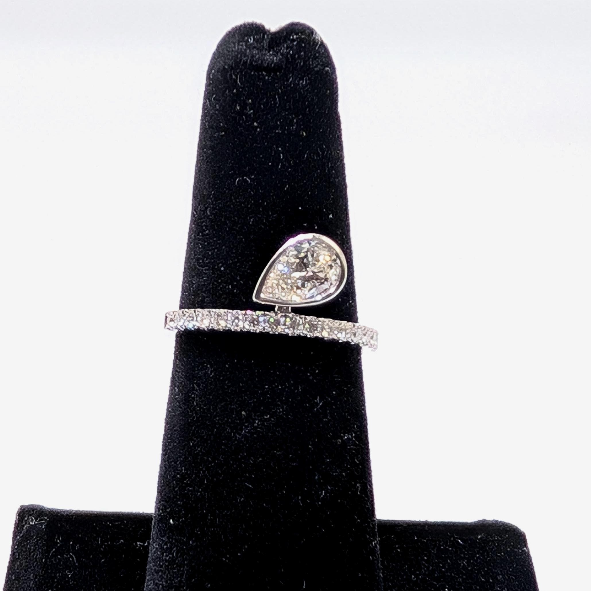 White Gold Half Circle Diamond Band Ring with Pear Shape Diamond in Bezel Setting (etsy image id: 6917684848)