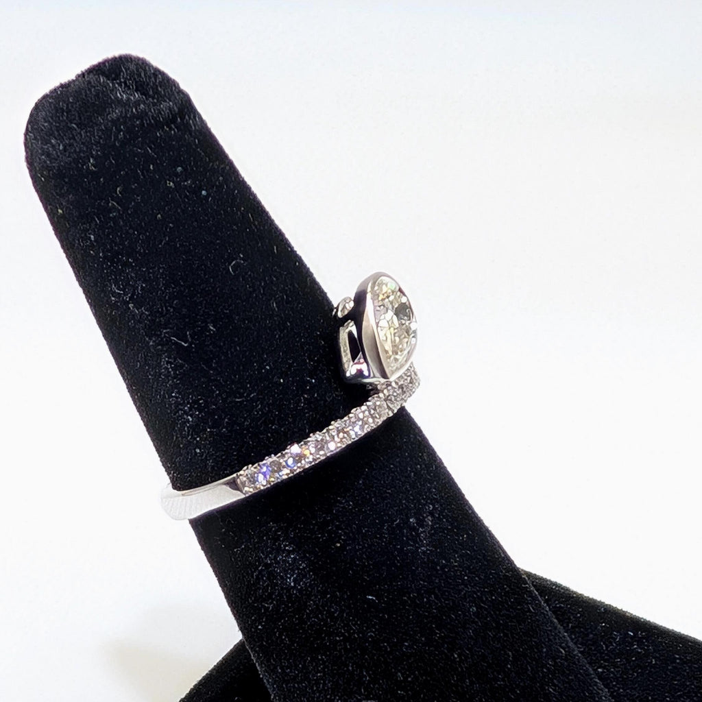 White Gold Half Circle Diamond Band Ring with Pear Shape Diamond in Bezel Setting (etsy image id: 6917687958)