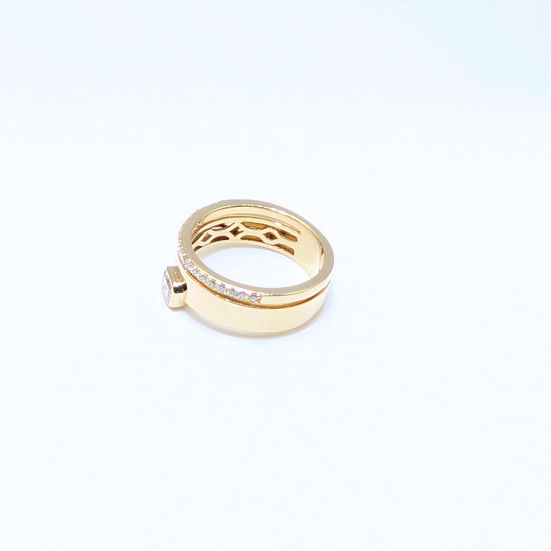Yellow Gold Double Band Ring with Round and Emerald Cut Diamonds (etsy image id: 6917797970)
