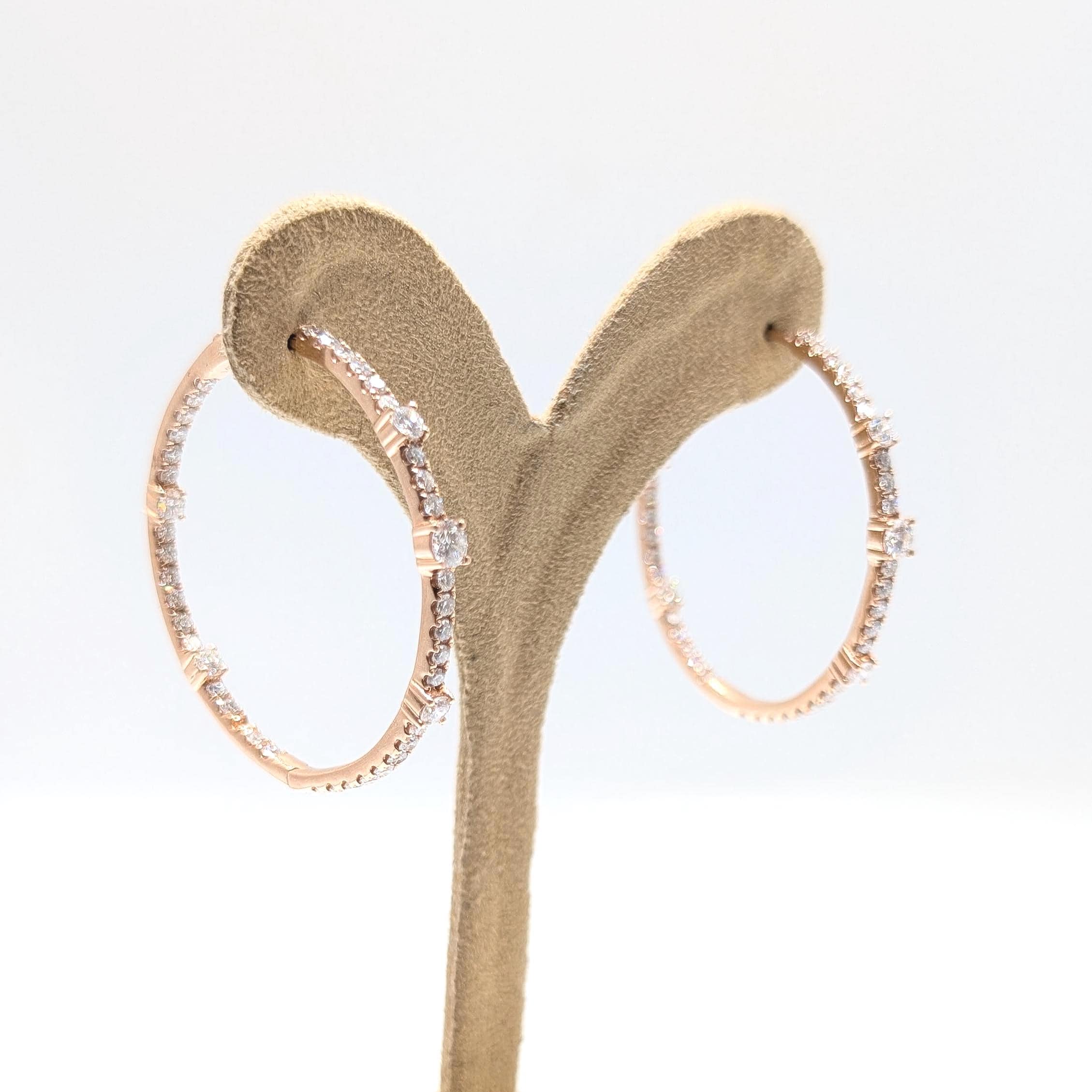 Rose Gold Round Hoop Inside/Out Diamond Earrings (etsy image id: 6920007220)