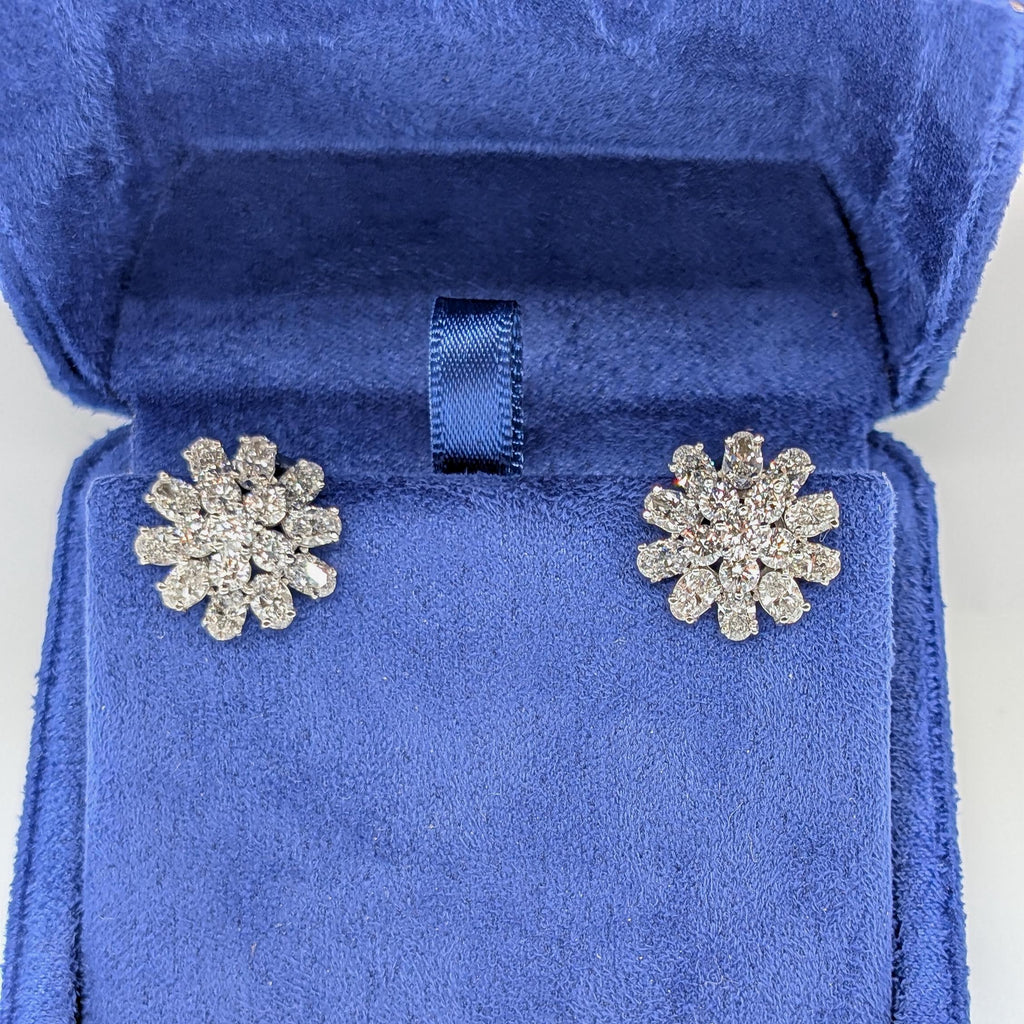 White Gold Lab Round and Oval Cut Diamonds Cluster Earring Studs (etsy image id: 6921107005)
