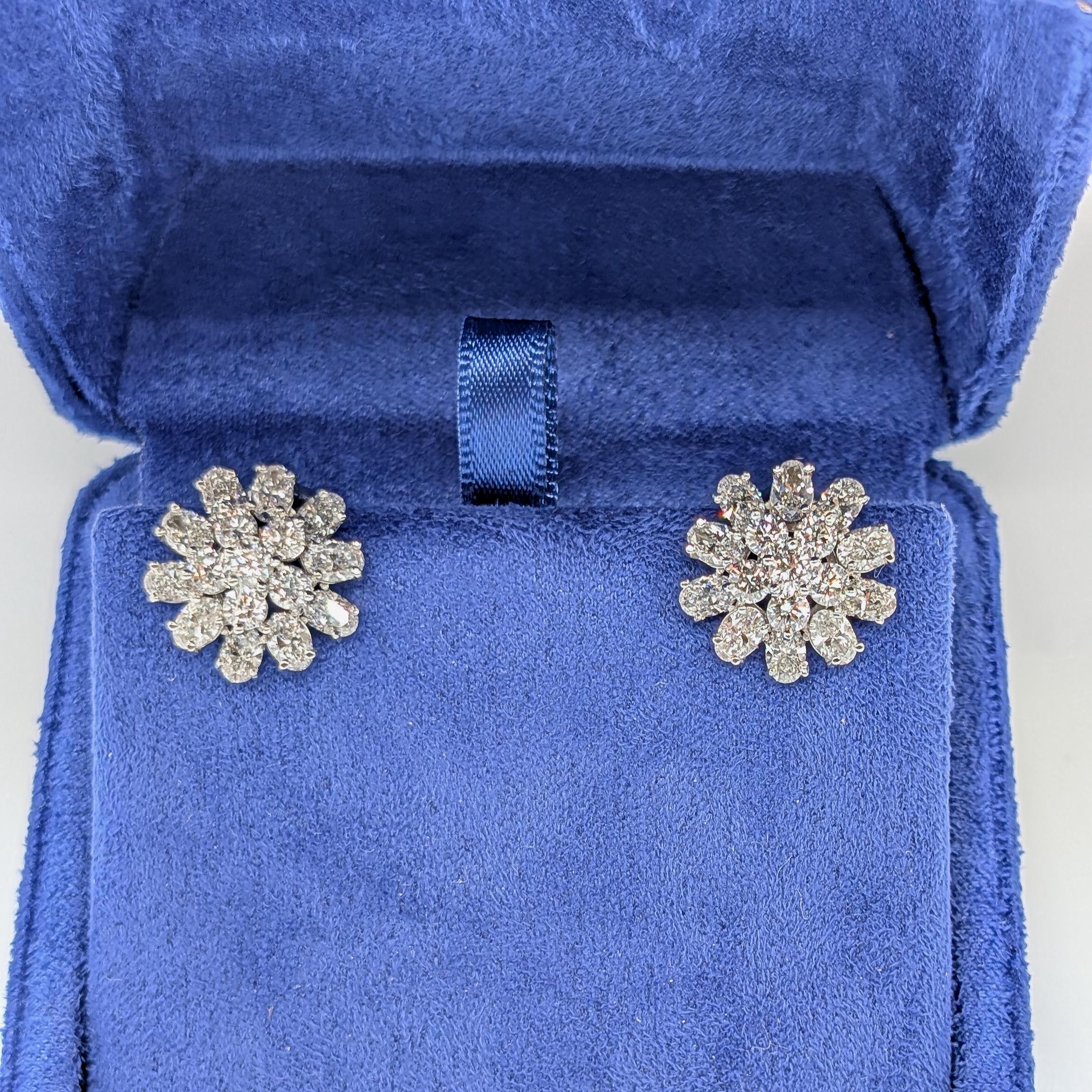 White Gold Lab Round and Oval Cut Diamonds Cluster Earring Studs (etsy image id: 6921107005)