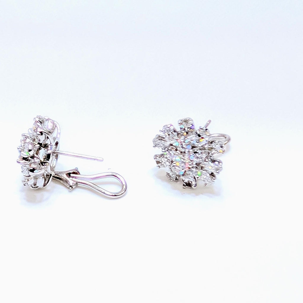 White Gold Lab Round and Oval Cut Diamonds Cluster Earring Studs (etsy image id: 6921111491)